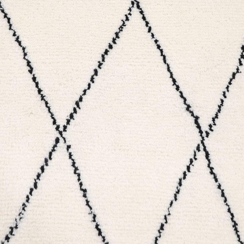 Shaggy Moroccan Style Hand Knotted Wool Are Rug, Rectangle 5' x 8', Ivory