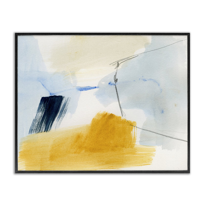 Peinture abstraite, jaune, encadrée, estampe numérique par Victoria Barnes, Giclée encadrée noir minuit, H 16 po x l 20 po