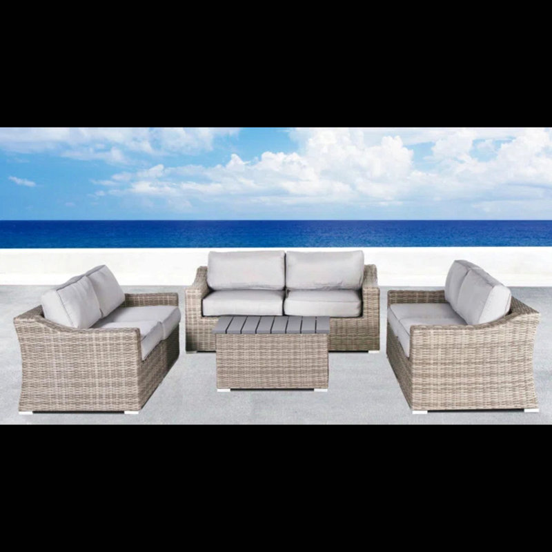 7-Piece Fully Assembled Wicker Patio Sofa Set With Cushions – Seats 6 Comfortably