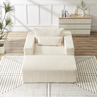 75-Inch Corduroy Sponge Sofa Lounge Chair With Removable Footrest,No Assembly Required,Fluffy Modern Sleeper Chair For Indoor Living Room Bedroom