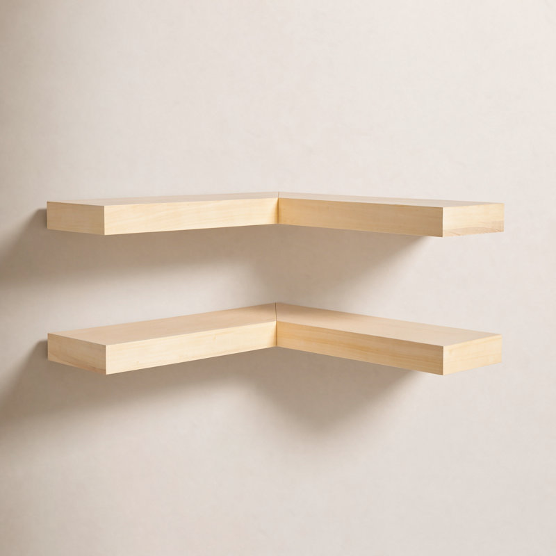 Ensemble de tablettes de coin flottantes deux pièces Havlock, Bois naturel
