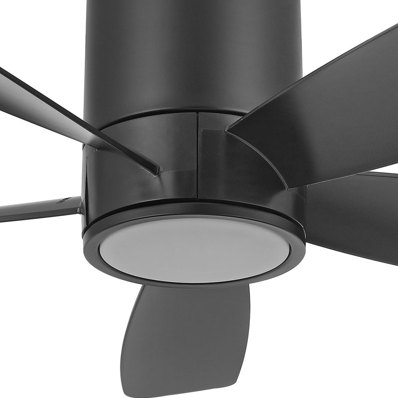 52 In. 5 Blades Flush Mount Indoor Ceiling Fan With Light Kit And Remote, Black, Black, Black