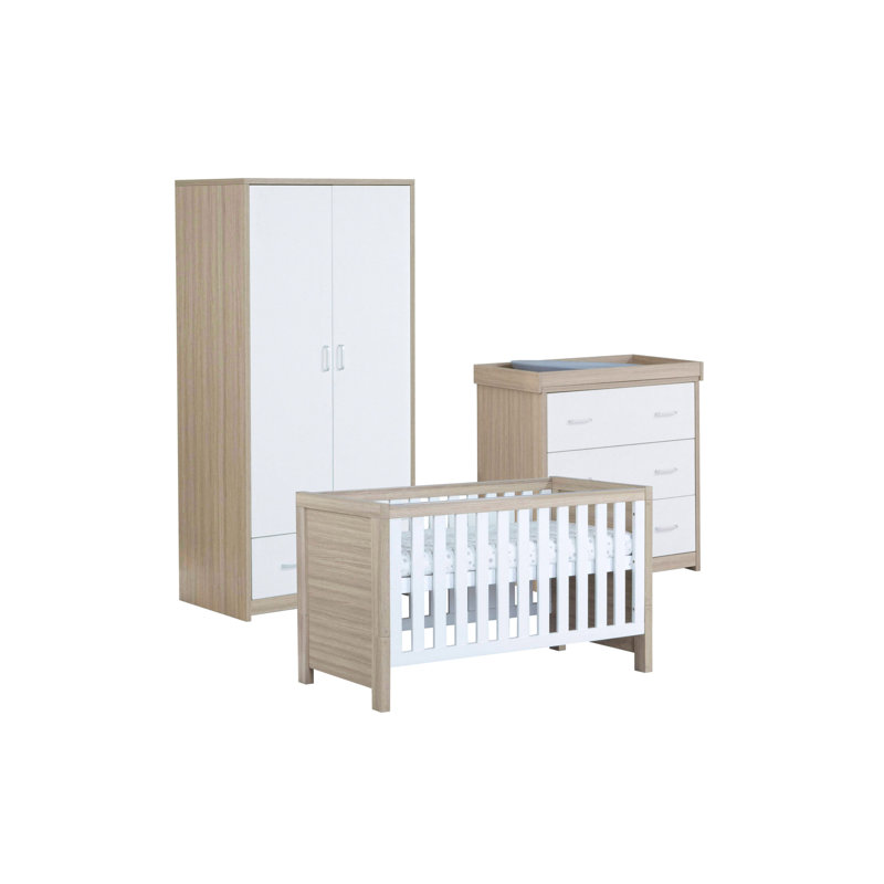 Luno Cot Bed 3-Piece Nursery Furniture Set, Oak White