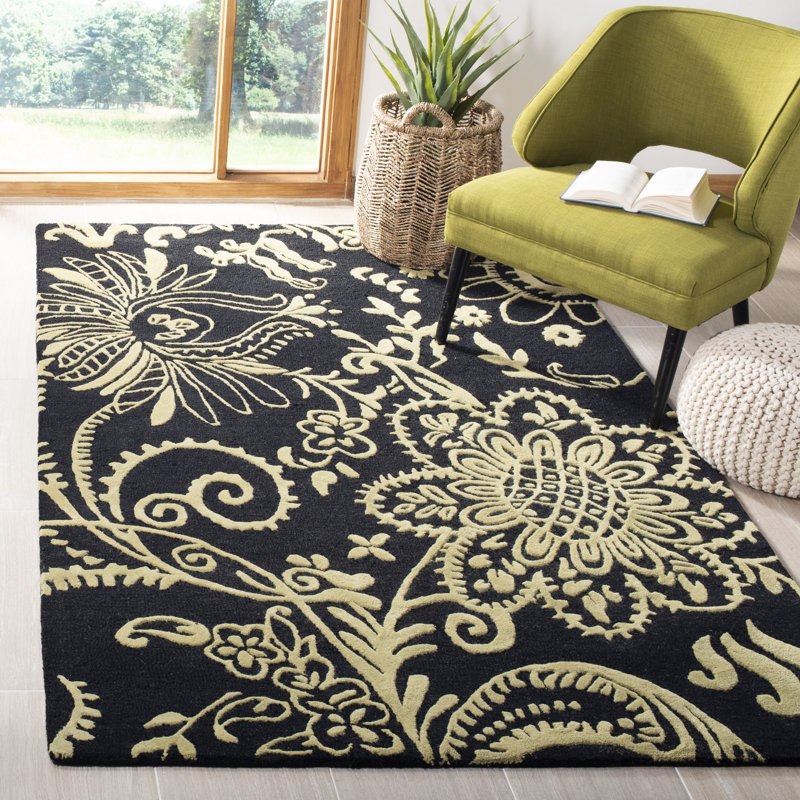 Tapis noir / vert en laine touffeté à la main Chanler, Rectangle 7 pi 6 po x 9 pi 6 po