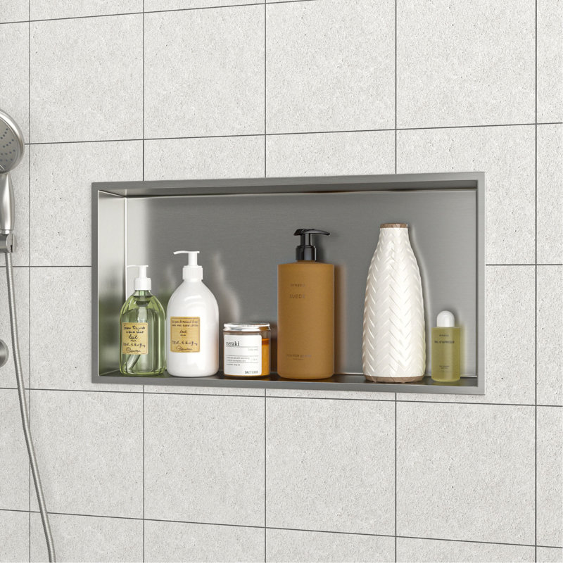 25" X 13" Stainless Steel Shower Niche, 3.94" H x 13" W x 25" D, Brushed Nickel