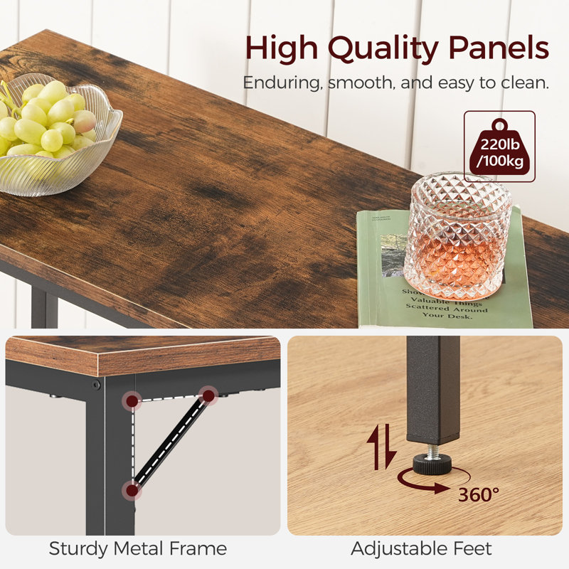 35"Narrow Bar Table,Pub Table for Dining Room, Counter Bar Tables with Sturdy Metal Frame, Brown