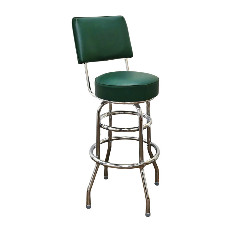 Green Leather 30'' Swivel Bar Stool with Metal Frame