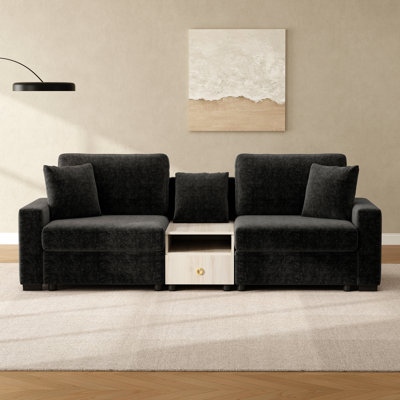 Canapé modulaire rembourré 95,7 po avec accoudoirs de rangement et console centrale Modern