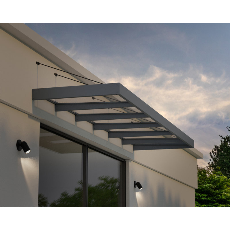 Palram - Canopia Sophia XL 19' W x 4' 7" D Acrylic Galvanized Steel Stationary Door and Window Awning Gray/Clear