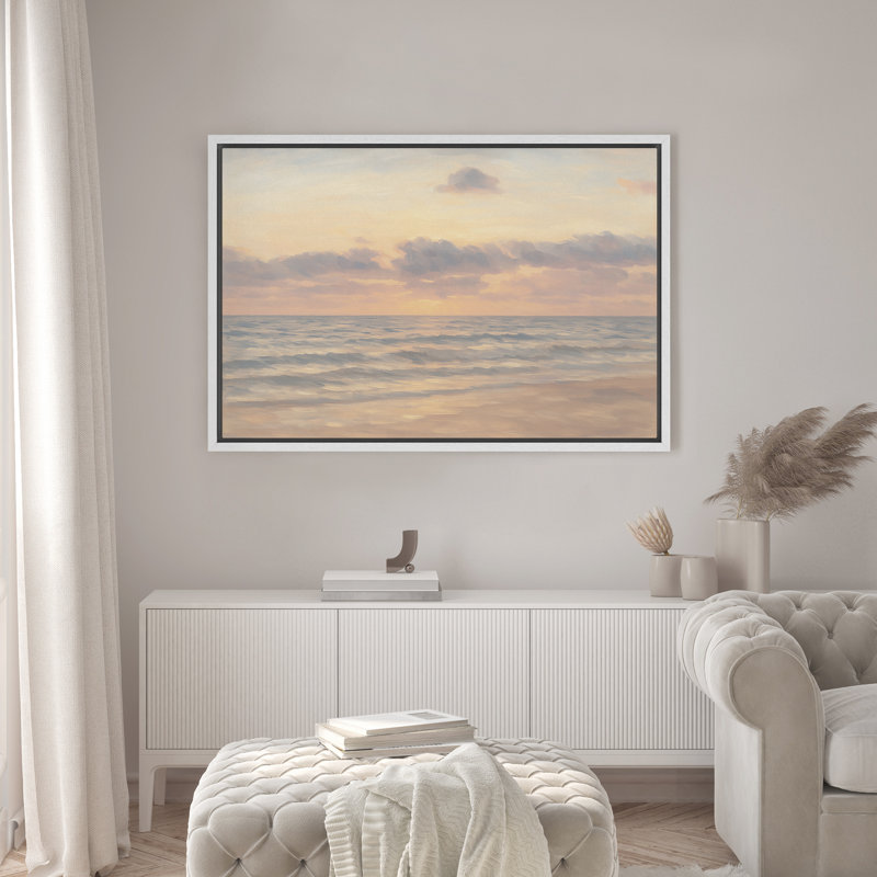 «Soft Pastel Coastal Landscape Beach Decor», reproduction d'art sur toile encadrée, H 24 po x l 36 po, Blanc