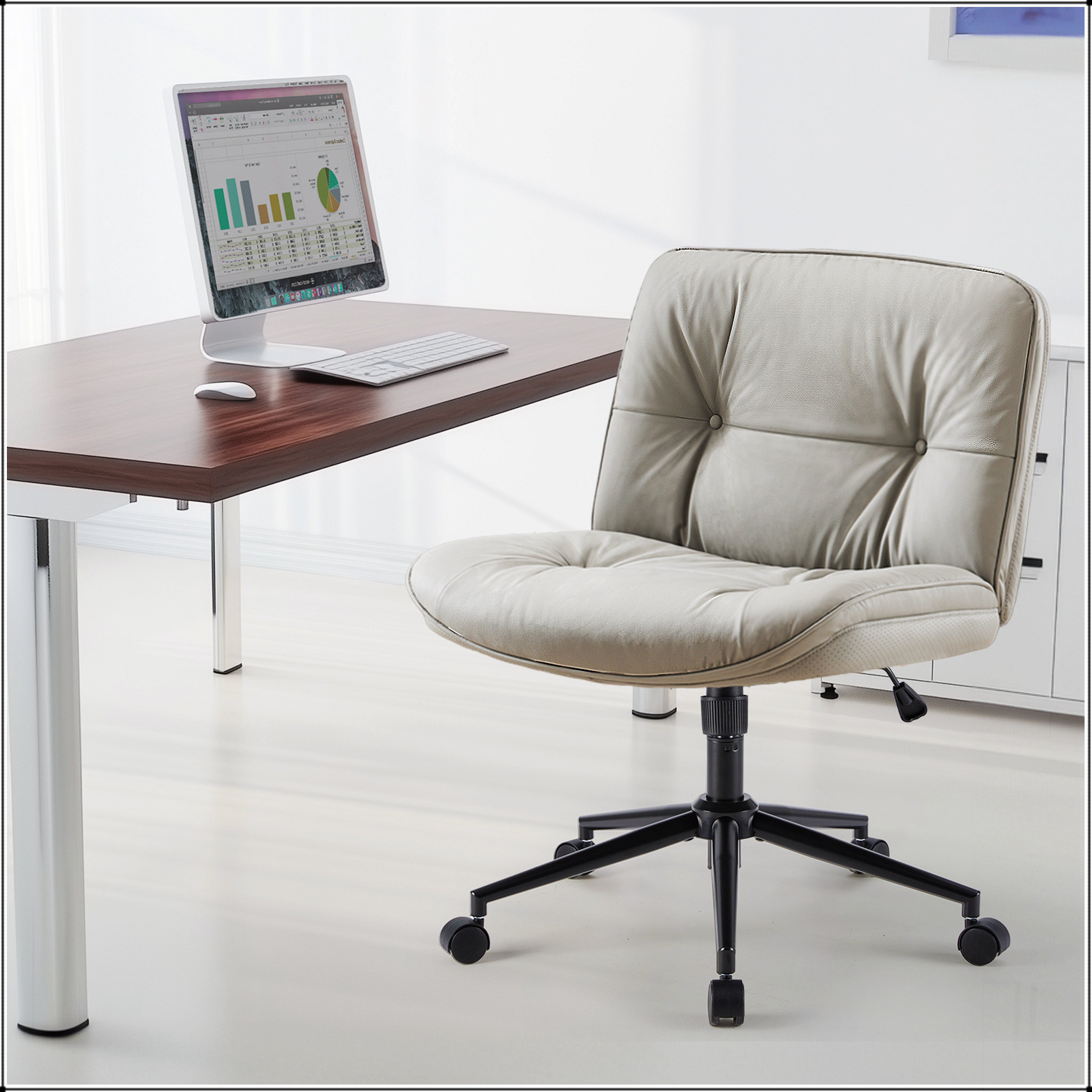 Ebern Designs Criss Cross Legged Chair, Armless Office Desk Wide Seat ...