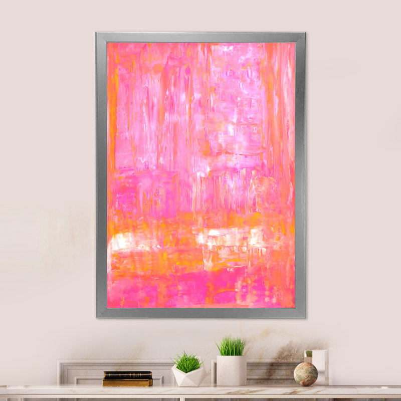 Bobetta " Pink And Orange Abstract Art V ", 20" H x 12" W, Framed Print, Silver