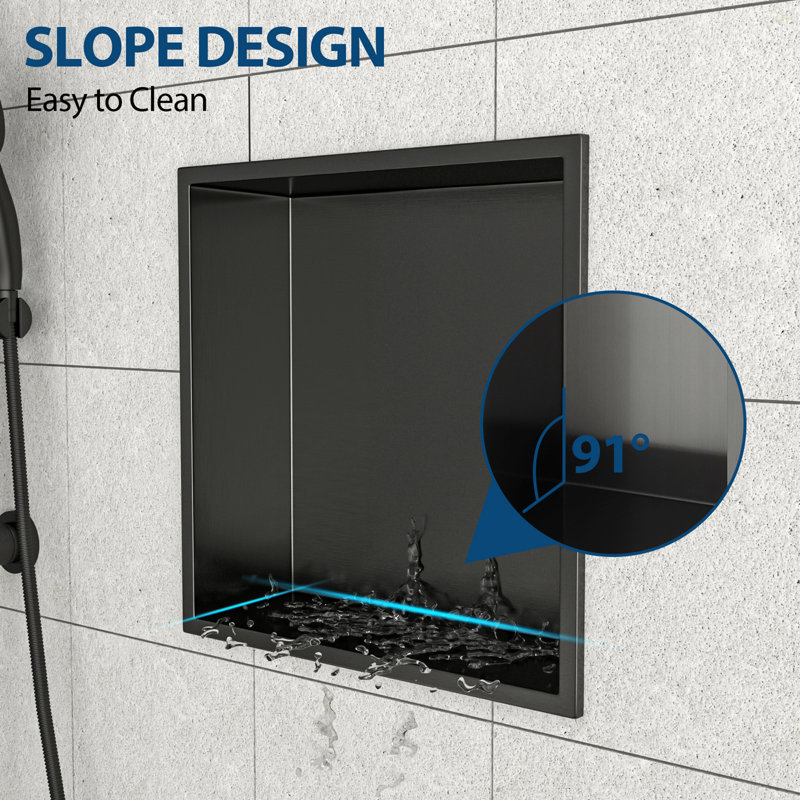 12" X 12" Stainless Steel Shower Niche, Gunmetal Black, Gunmetal Black