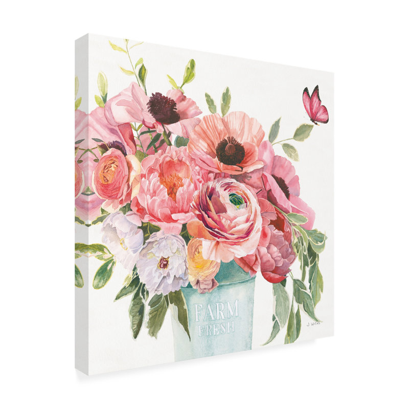 Boho Bouquet XIII Floral Canvas Art in White and Pink, 35" x 35"