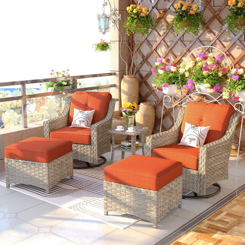 Daliya Wicker 4 - Person Patio Conversation Set with Cushions, Red