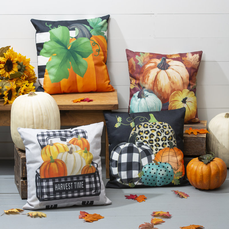  Interchangeable Indoor/Outdoor Pillow Cover, Harvest Pumpkins