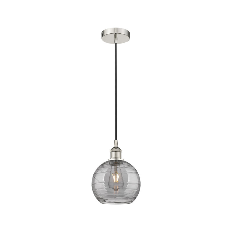 1 - Light Single Globle Pendant, Polished Nickel, 13.38" H x 12" W x 12" D, Light Smoke