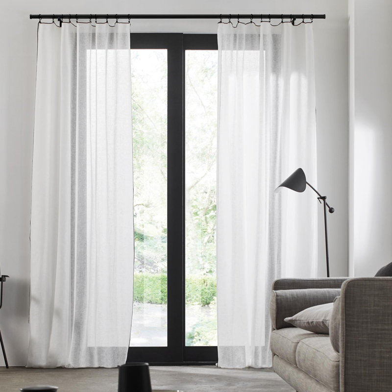 Heaton Linen Sheer Single Curtain Panel, White/Black, 145 W x 220 D cm