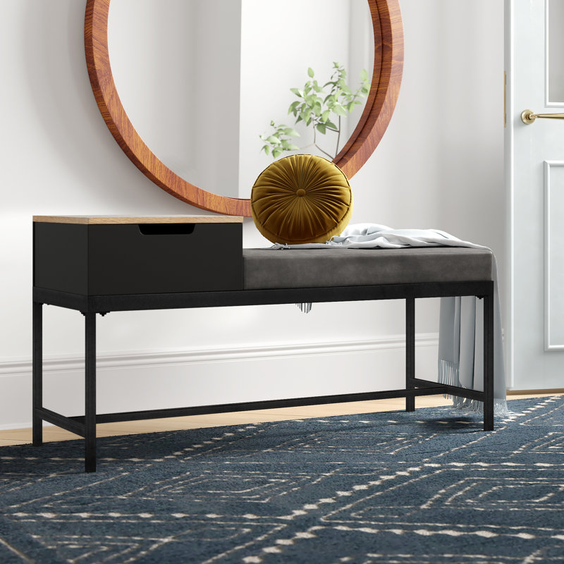 Banc de rangement rembourré en similicuir Boylston, Gris délavé / vert foncé