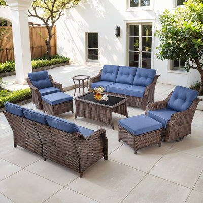 Sami 9-Piece Wicker Patio Furniture Set, 6-Inch Thick Cushioned & UV-Resistant, Outdoor Sofa & Chiar Set For Garden