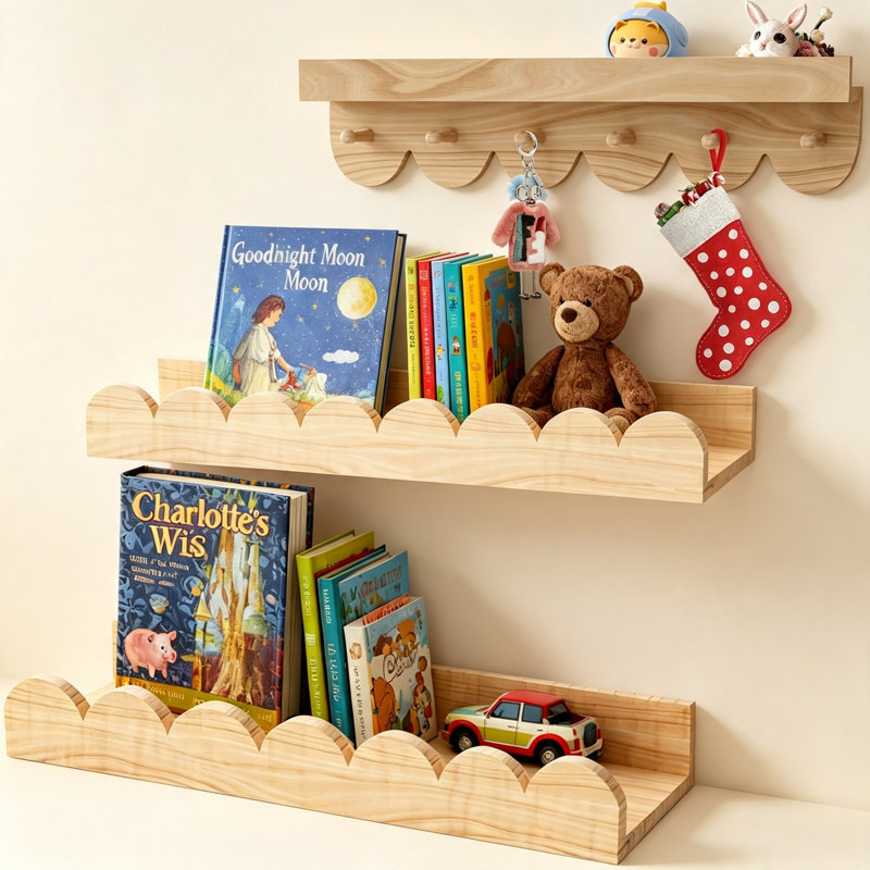 3-Pack Wood Kids Wall Bookshelf