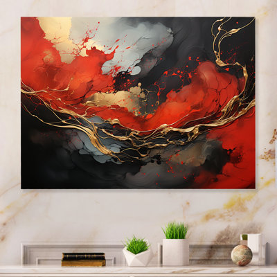 Red And Gold Marble Fire III - Abstract Metal Wall Art MT137138