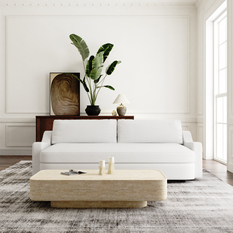 90" Grayish White Down Feather Linen Upholstered Deep Sofa with Reversible Cushions