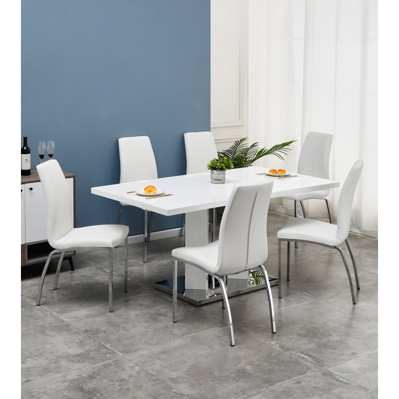 Camerton 6 - Person Dining Set, White, White