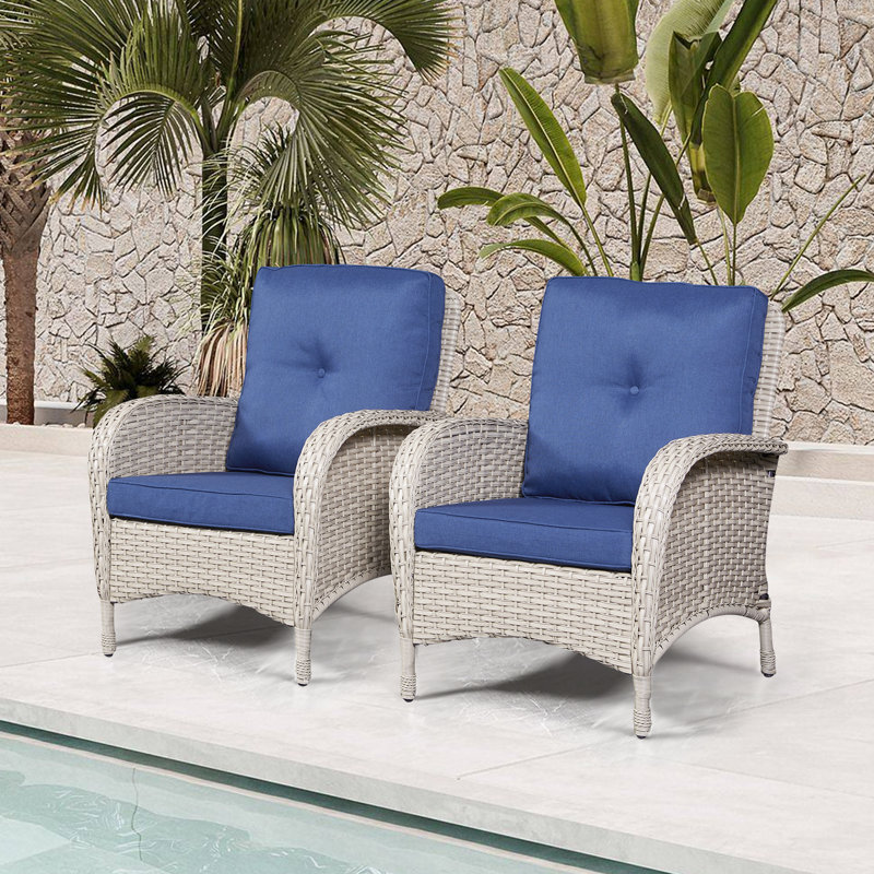 Chaise de patio avec coussins Gaetanino, Beige clair / bleu