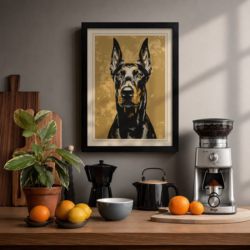 Dignified Doberman Modern - Framed Print, A3 - 42.0 x 29.7 cm, Black