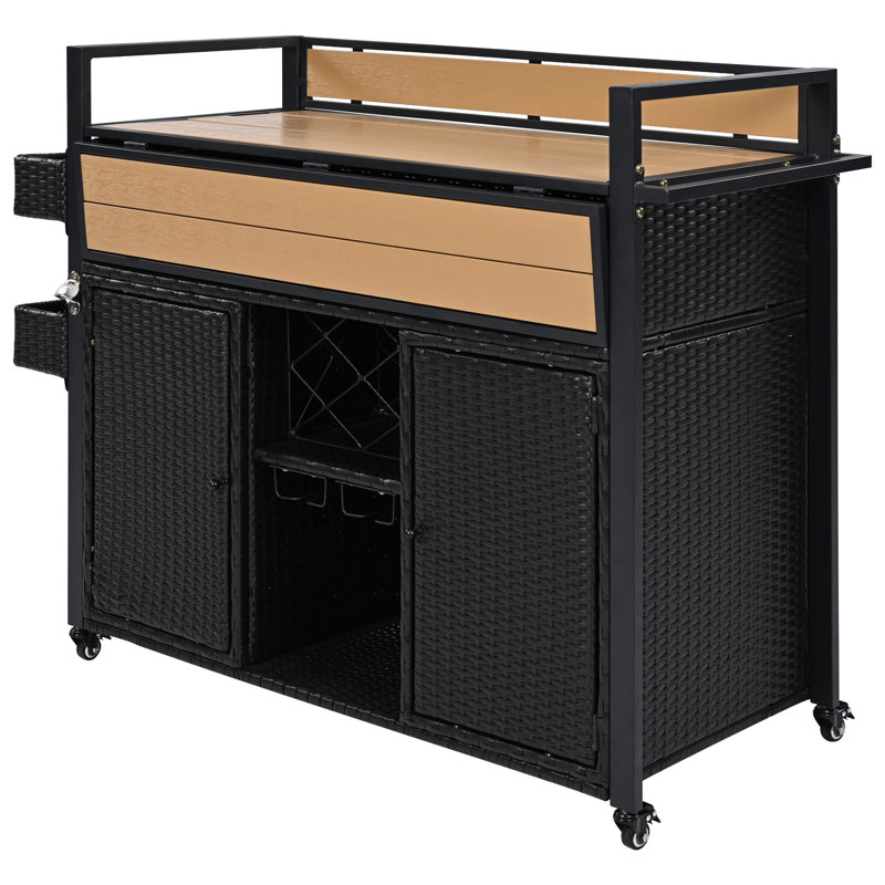 Chariot de barbecue moderne en osier avec roues verrouillables de 52,8 po Galen, Brun-noir