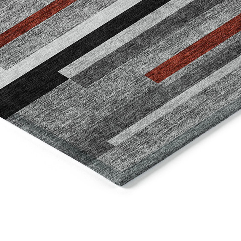Gray Stripe Flat Woven Synthetic 5' x 7' Washable Rug