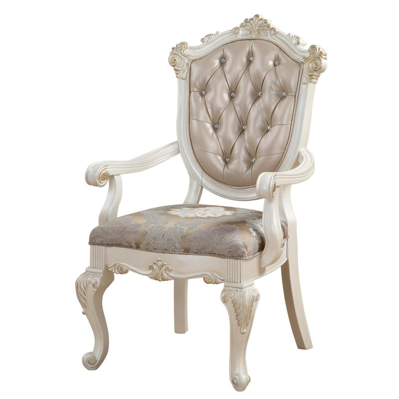 Chaise avec accoudoirs capitonnée Bayleen, Cream, Blanc