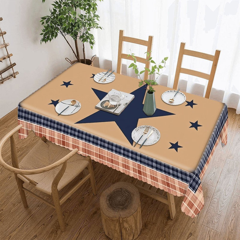 Plaid Border Star Juneteenth 60" x 120" Scalloped Edge Rectangular Tablecloth