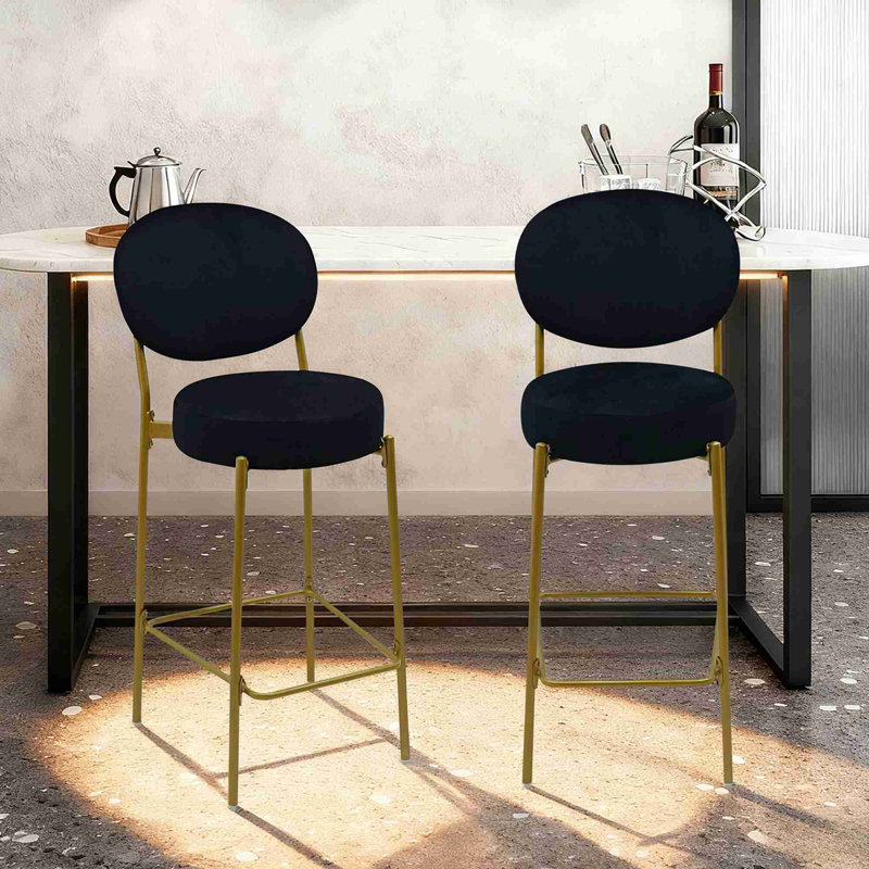 Ensemble de 2 tabourets de bar modernes en velours, Noir