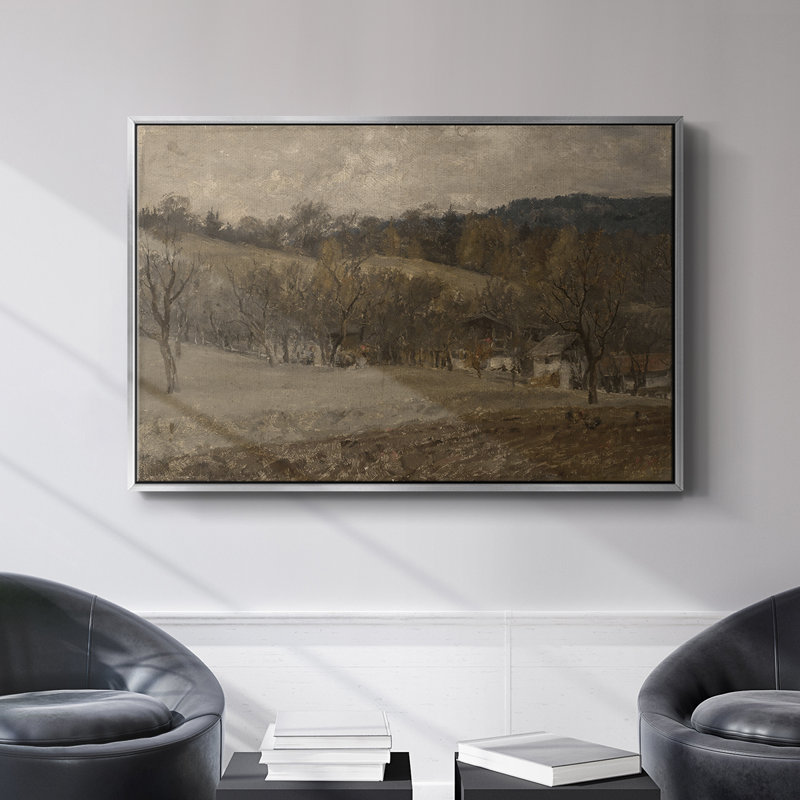 Paysage rétro - DCVII, Toile avec cadre flottant noir, H 17 po x l 25 po x P 2 po