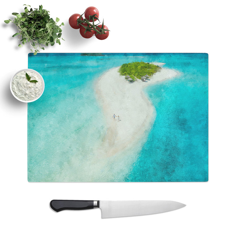 Tempered Glass Alifu Alifu Atoll Beach Maldives Painting Chopping Board, 20 cm x 28.5 cm