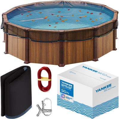 Couvercle de filet de piscine Yankee pour piscine ronde de 24 pi - filet à feuilles hors-terre de 0,15 po robuste, filet de piscine pour attraper les feuilles et les débris, collecteur de feuilles de piscine pour prévenir les obstructions, filet de cou