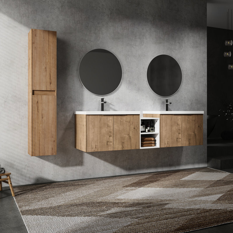Meuble-lavabo avec lavabo en résine et armoire latérale, 72"
