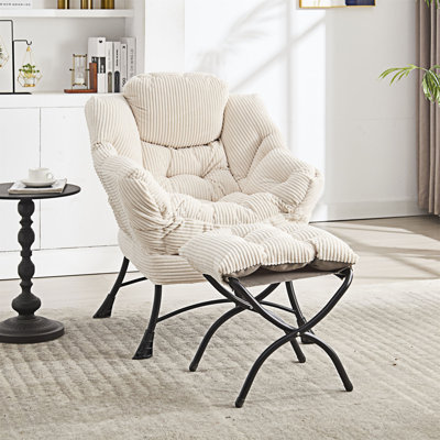 Chaise d'appoint moderne, douce et confortable avec repose-pieds, accoudoirs et poche latérale pour petits espaces