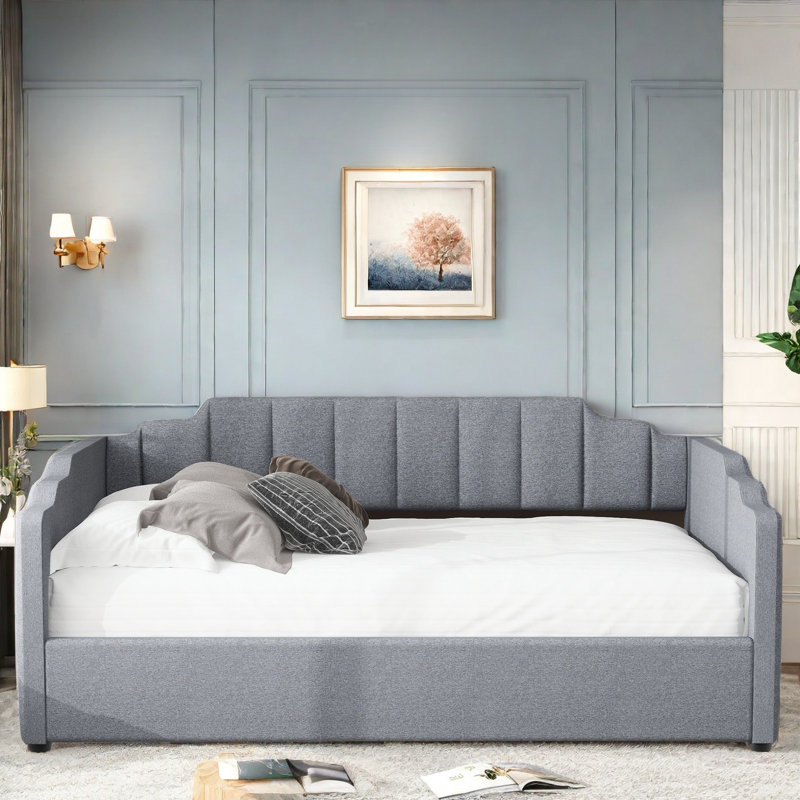 Lit de jour rembourré Charnley, Gris, Complet/Double