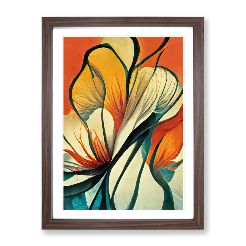 Flowers Abstract Art No.3 - Wall Art, 64cm H x 46cm W x 2cm D, Walnut Framed