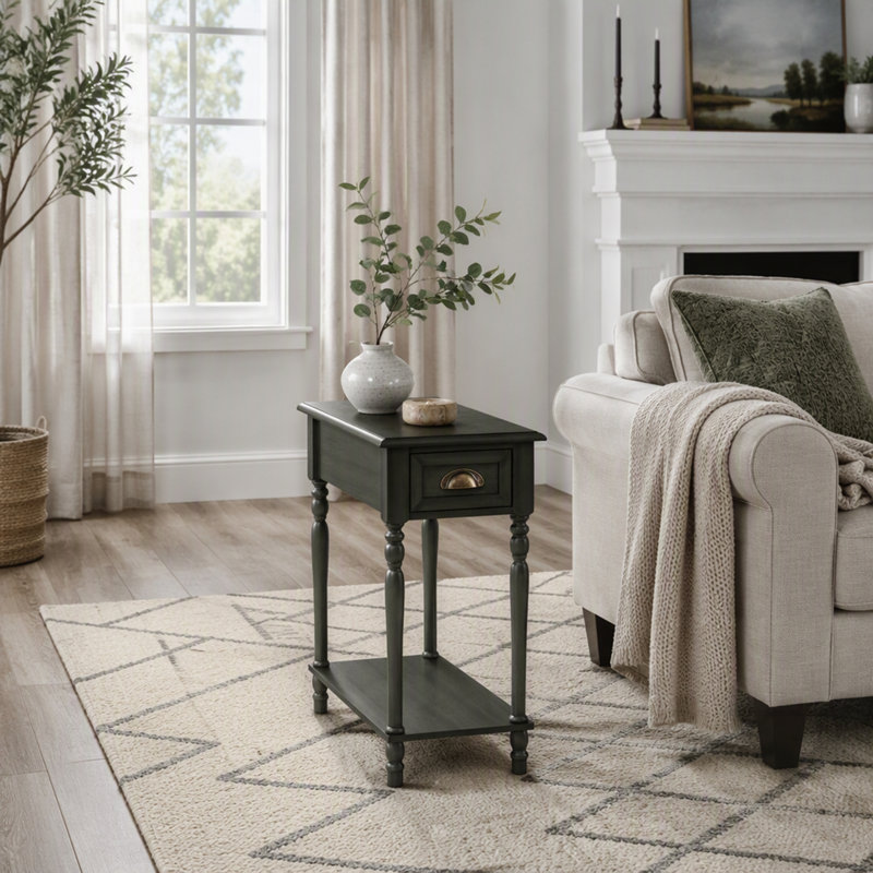 Table d'appoint en placage à 2 niveaux avec rangement, parfaite pour les espaces étroits et la chambre à coucher