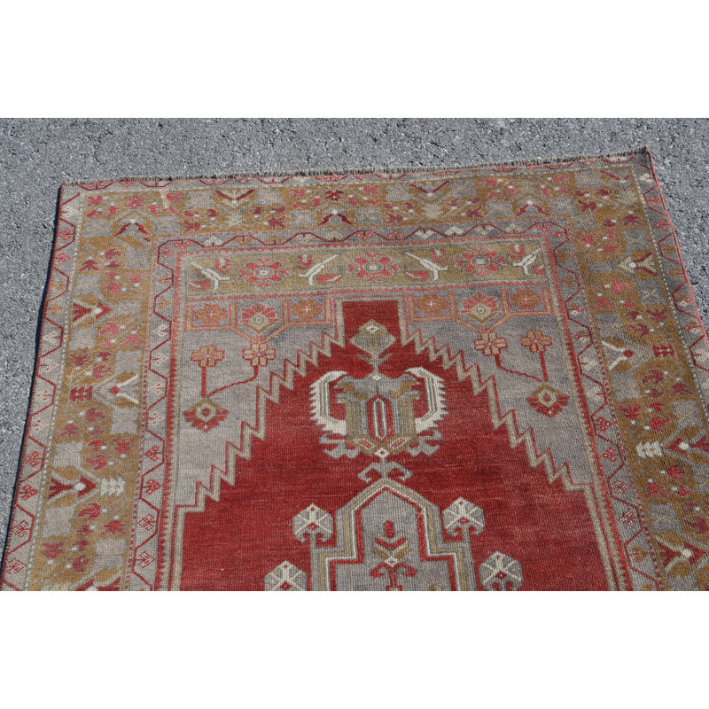 Tapis rouge froid, tapis de 4,3 x 8,4 pi, tapis Anatolian, tapis tissé à la main, tapis rétro, tapis turcs
