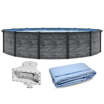 Blue Wave Marbella 21-ft Round 52-in Deep Hard Sided Steel Wall Above Ground Pool with 6-in Top Seats, 5-in Verticals, Skimmer & Vinyl Liner - 9,900 Gallon Capacity for Family Swimming & Recreation