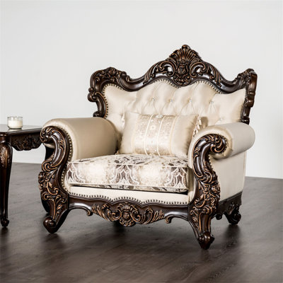 Traditional Style 1Pc Chair Rolled Arms Nailhead Trim Button Tufted Back Accent Pillow Included Dark Cherry Beige Finish