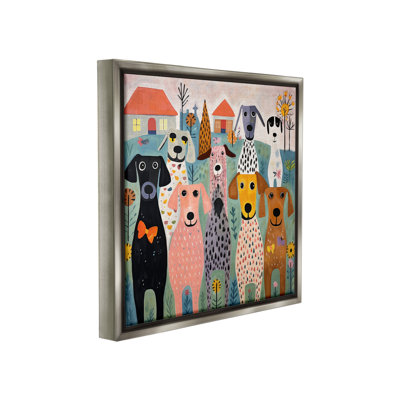 Art mural sur toile flottant à motif de chiens et de fleurs gris par Lazar Studio