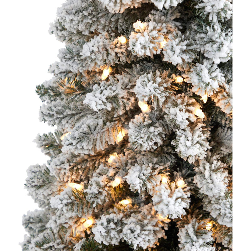  Arbre de Noël au crayon floqué avec lumières claires et branches pliables