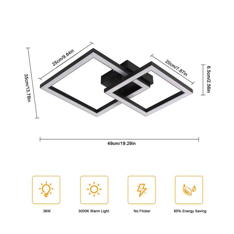 3000K 49Cm Square Flush Mount