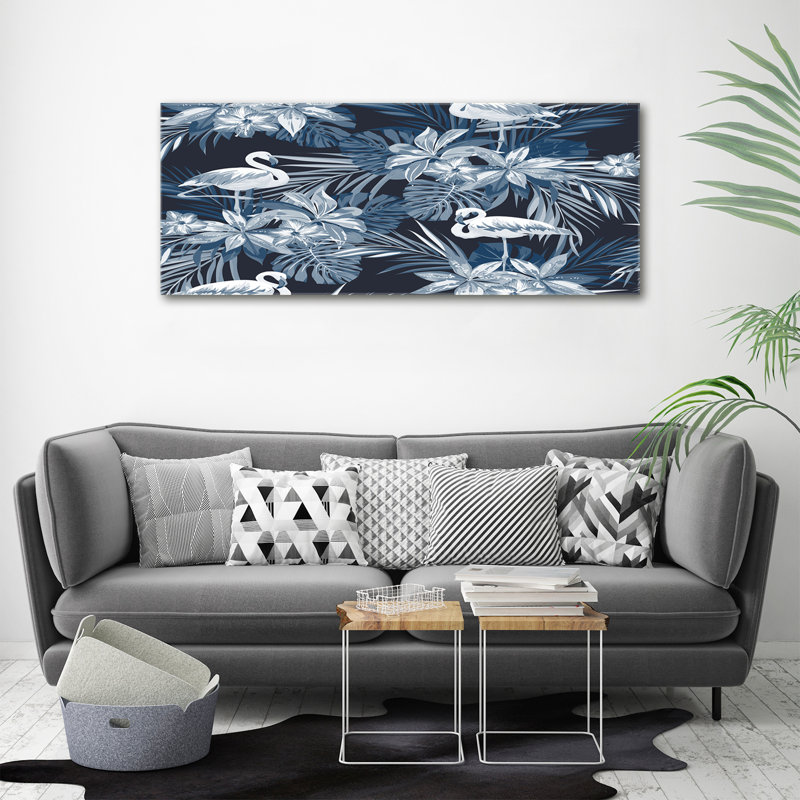 Flamingos And Plants - Print, Canvas, 50cm H x 125cm W x 2cm D